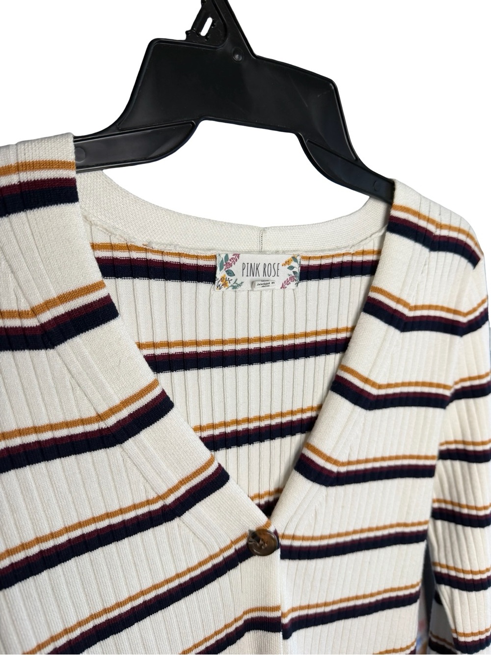 Pink Rose V-neck Ribbed Button Front Cardigan - Picture 2 of 8